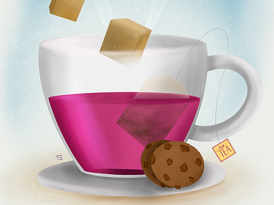 Flying sugar & pink tea biscuites digitaldrawing illustration ipadpro parachuttes pink procreate sugar tea teasachet