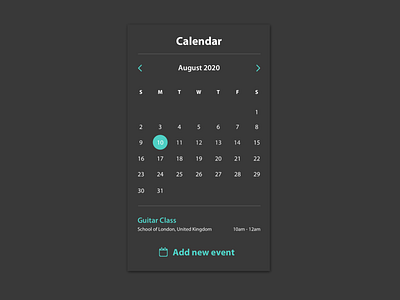 Daily UI - Calendar app app design calendar calendar app calendar design calendar ui daily dailyui dark mode dark theme design ui user interface