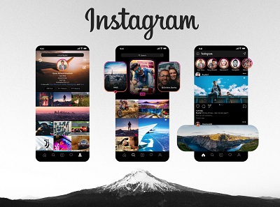 Instagram App (Redesign) (Dark Mode) app dark mode design instagram photography redesign ui ux xd
