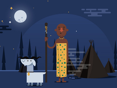 coffee africa coffee ethiopian goat illustration moon night primitive shepherd tent