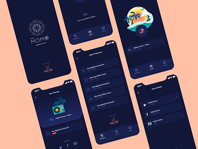 Radio Momo — App & Screens clean design mobile mobile app ui ui design user experience ux whitespaces