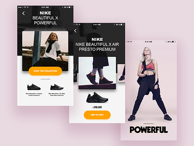 Nike Beautiful x Powerful: App Concept app black on white clean collection mobile nike product ui ux