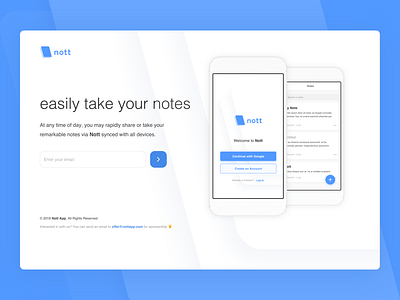 Nott - Landing clean mobile app note notes nott take a note user experience