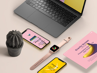 Free Psd Project Devices Showcase apple watch mockup branding iphone xr mockup