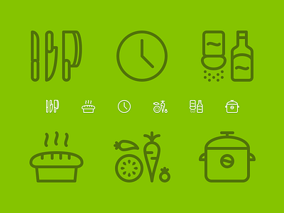 Kitchen Icons bread clock cook fesyuk green icon knife marco salt season symbols utensils vegetable