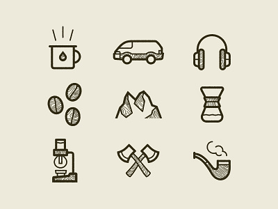 Pour Coffee Parlor Icons ax coffee fesyuk hipster icons illustration marco parlor pipe pour van wood