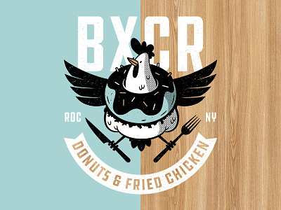 BXCR Donuts & Fried Chicken brand chicken coffee donut fesyuk fork hipster knife logo marco pour roast
