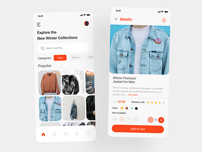 Winter Online Shop App e commarce app figma jacket mobile app design online shop ui us ux design winter shop