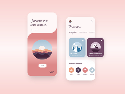 Adventure App app clean design discover flat minimal mountains nature travel travel app ui xd