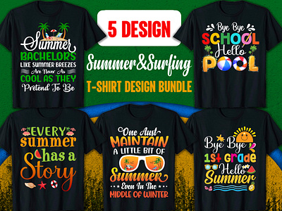 Summer & Surfing  Trendy T Shirt Design Bundle