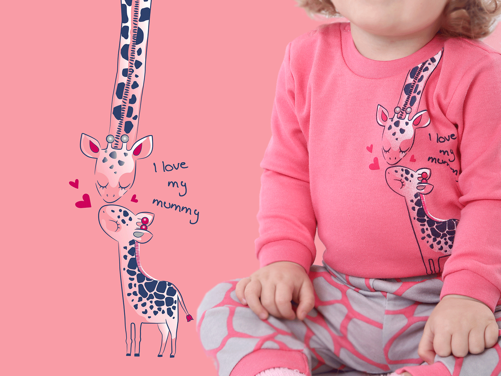 Lovely Giraffes animals baby clothes cute cute animals cute art digitalart family fashion giraffes girl graphic graphicdesign heart illustration love mammy print print design