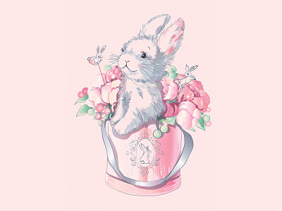 Bunny in box animals artwork bunny clothes cute digitalart flowers girl graphic illustration