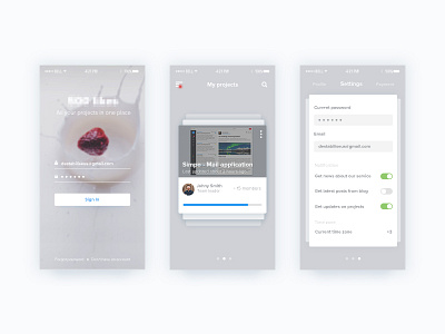 Project management card clean design form interface login minimal settings sevice ui ux