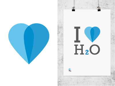 H2O blue colors drop heart icon minimal poster simple typo water