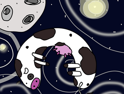 Floating in space cow fun ilustration space stars vector