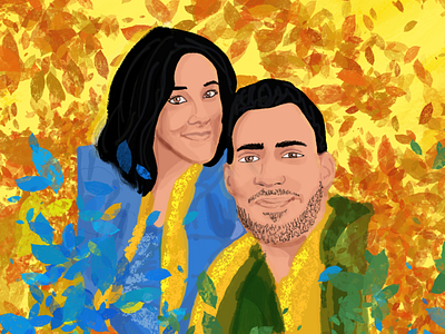 Autumn couple color couple flower fun happy ilustration procreate vector yellow