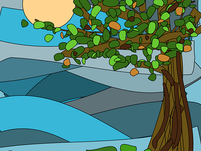 Tree blue color fun ilustration procreate sun tree vector