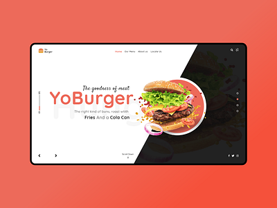 YoBurger - Website Header UI Design app burger burger menu burgers cheese colorful design food header design homepage landing page pizza restaurent typography