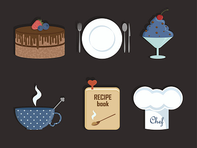 Icons for cooking website book cake cup dessert recipe