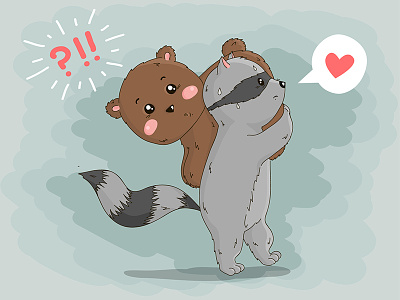 Love is not easy bear comics illustration love print raccoon