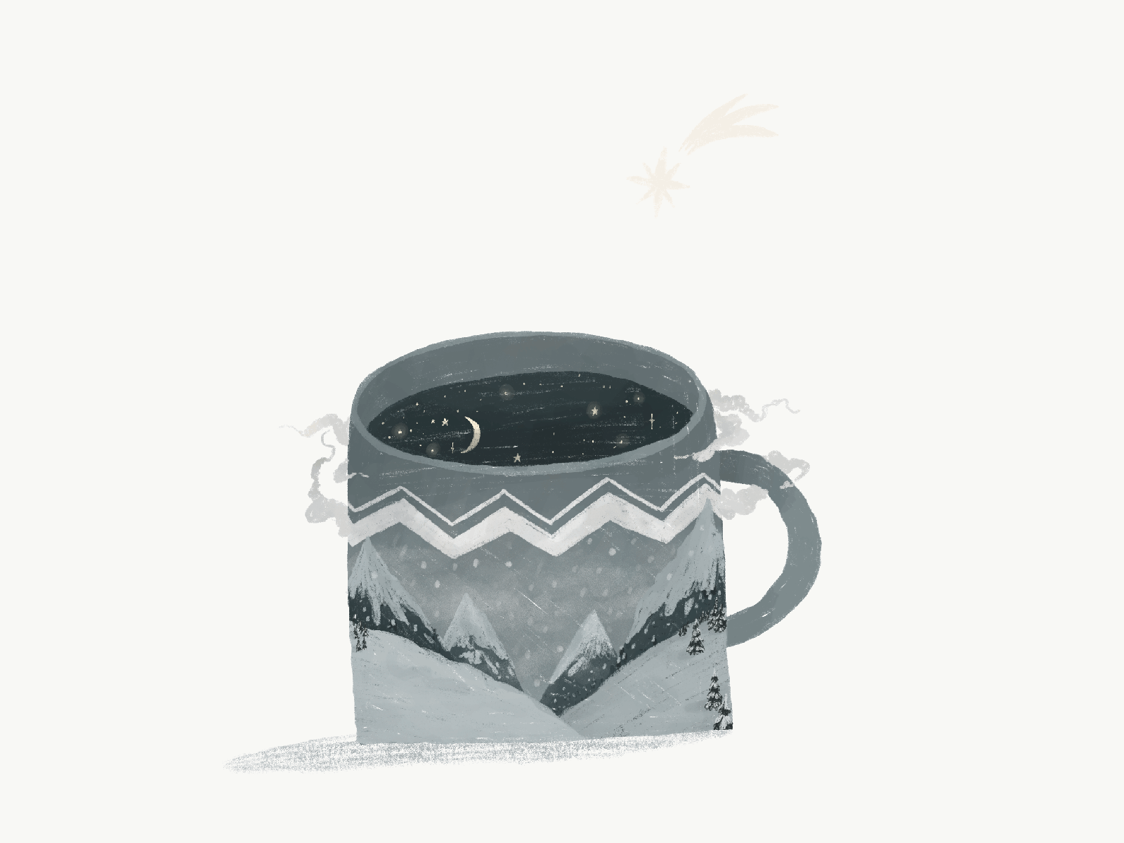 Make a wish animation christmas coffee cozy cup design gif illustration magic mountain snow star winter