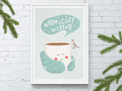 Warm winter print cozy cup friends tea warm winter