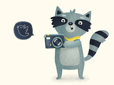 Smile blue camera illustration raccoon smile