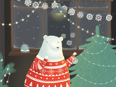 Bears holiday bear christmas cute decoration illustration magic new year tree