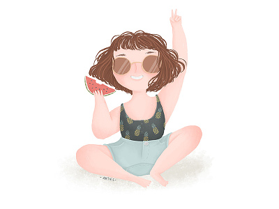 Summer Mood fun girl illustration summer watermelon