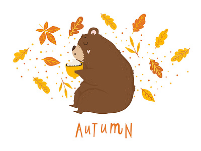 Autumn bear autumn bear coffee cozy cup fall illustration leaves vector