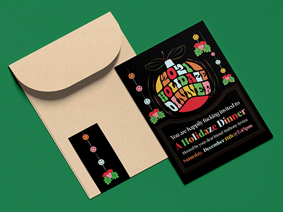 Holidaze Dinner Party acid christmas dinner dinner party graphic design holiday illustration invitation invites lsd minimal ornaments print type typography