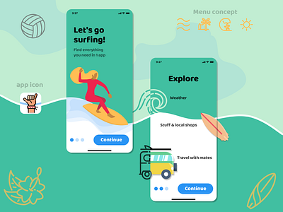 App concept for surfers app branding illustration mobile surf surfing ui ux web