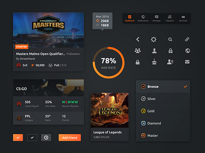 FaceIT • Components android android app app components dark dark ui design system design systems details esports game gaming interaction ios native overview product texture