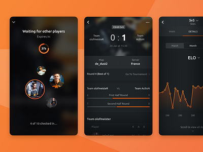 FaceIT • Several Screens android android app android app design dark dark app dark ui gaming gaming app ios app ios app design ios apps
