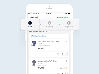 Jumia • Checkout Iteration android android app design cart ecommerce ecommerce app ecommerce business ecommerce design filters ios ios app design mobile apps navigation online shopping price product products retail shopping