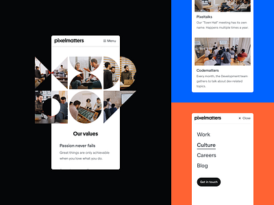 Pixelmatters • Culture about about us brand brand identity branding company company branding culture flat design minimal photography restyle team ui work