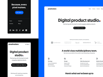 Pixelmatters • Homepage brand brand design brand identity branding company branding digital product studio flat design home page homepage homepage design homepage ui icon set iconography icons product ui ux