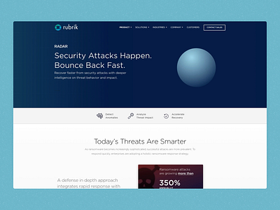Rubrik • Polaris Radar Features Page after effects analytics animation blue bounce clean dark explosion gradient hero illustration interaction landing minimal motion particles product radar security threats