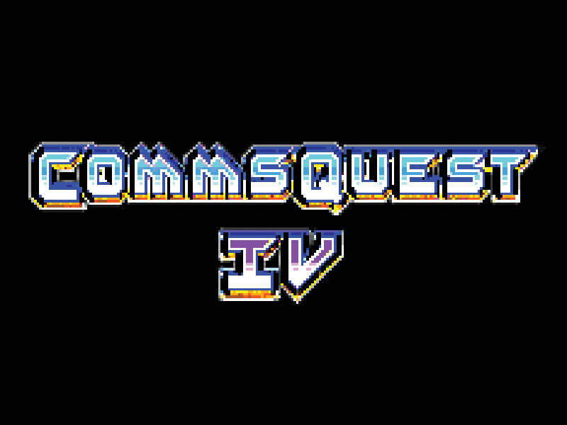 CommsQuest IV Title 16 bit 8 bit 80s pixel retro typography video game