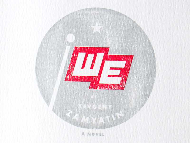 We, Yevgeny Zamyatin typography illustration book cover 1984 dystopia communism literature book soviet russia
