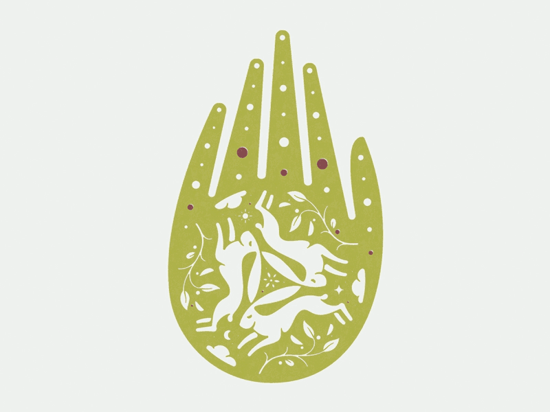 Hand of healing bunny energy gif gold hand illustration logo mystic occult rabbit reiki tattoo