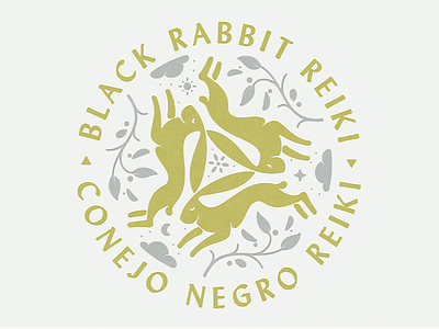 Black Rabbit Reiki Logo bunny energy gold illustration logo mystic occult rabbit retro seal stamp vintage