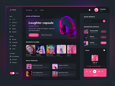 UI design for web player - Dark theme graphic design ui