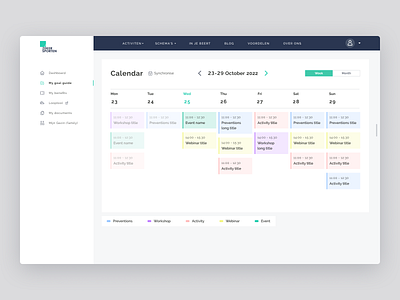 ZekerSporten: Calendar Page (week view) 📆 activities app calendar calendar page dashboard dashboard ui dates events management meeting month planner planning product product design schedule ux web week
