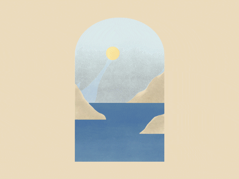 sunset aftereffect animation boucle cute design draw graphic design graphicdesign illustration illustrator masque minimal montain parralax photoshop sea sun sunset water window