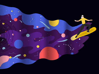 Surfing on the edge of the Universe character graphicdesign illustration space stars universe