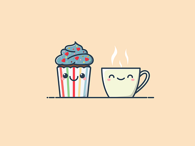 Cute Cupcake cup cupcake cute flat illustration kawaii tea vector