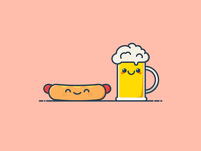 Cute Beer beer cute flat food hotdog illustration kawaii vector