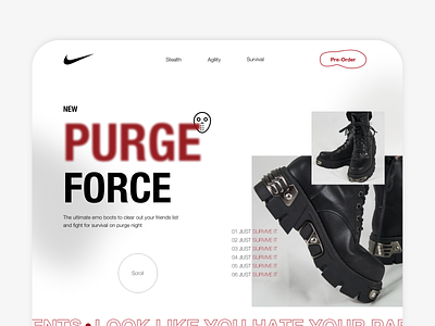 Mocktober 2021 - Nike Purge Force concept design halloween mocktober ui website