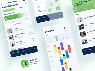 RockFit app for a personal trainer app couch design fitness flat manage sport trainer training ui ux